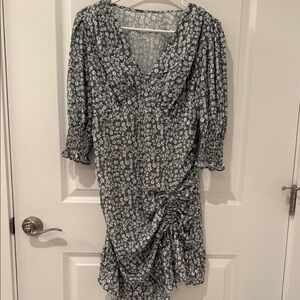 Floral V-Neck Dress with Ruched Detail